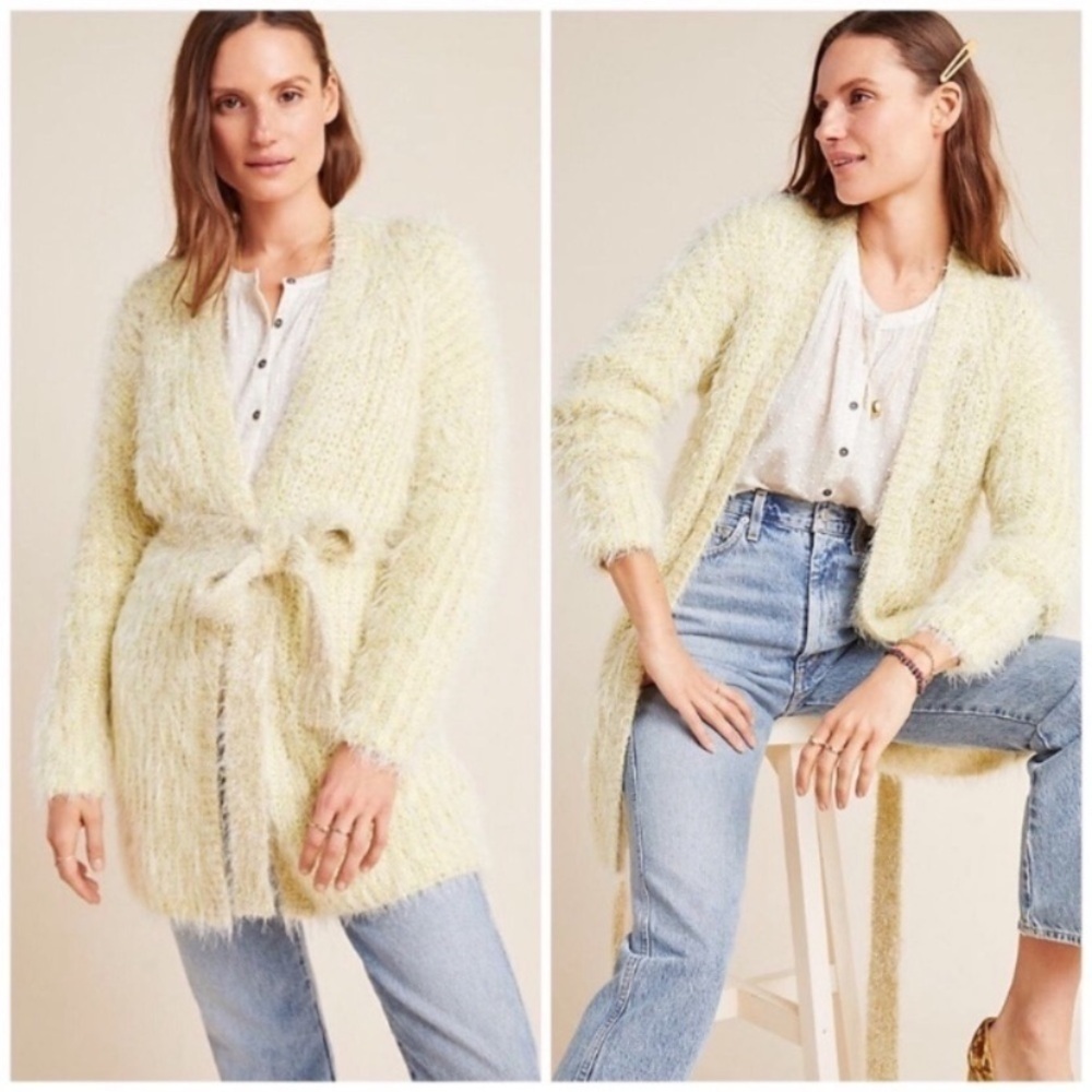 ANTHROPOLOGIE Larkin Shimmer Cardigan Yellow
